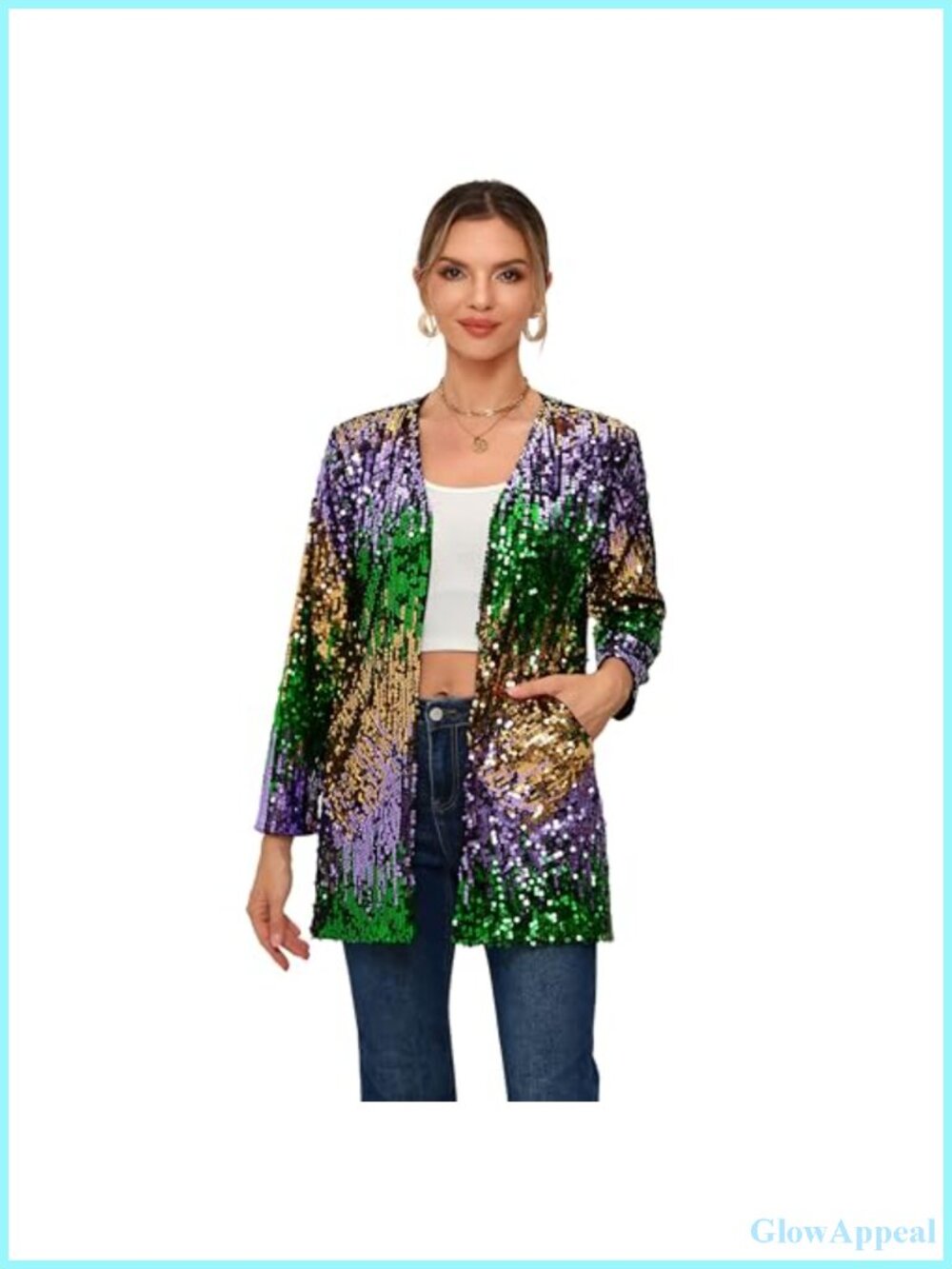 Sequin Open Front Blazer Long Sleeve Glitter Sparkly Party Cardigan